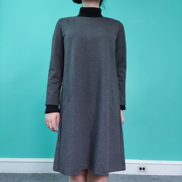H&M Double Lined Smart Casual Long Sleeve Crewneck Grey Dress - Picture 3 of 6